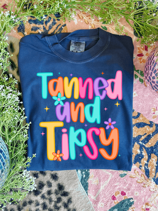 Tanned & Tipsy in Navy Graphic Tee