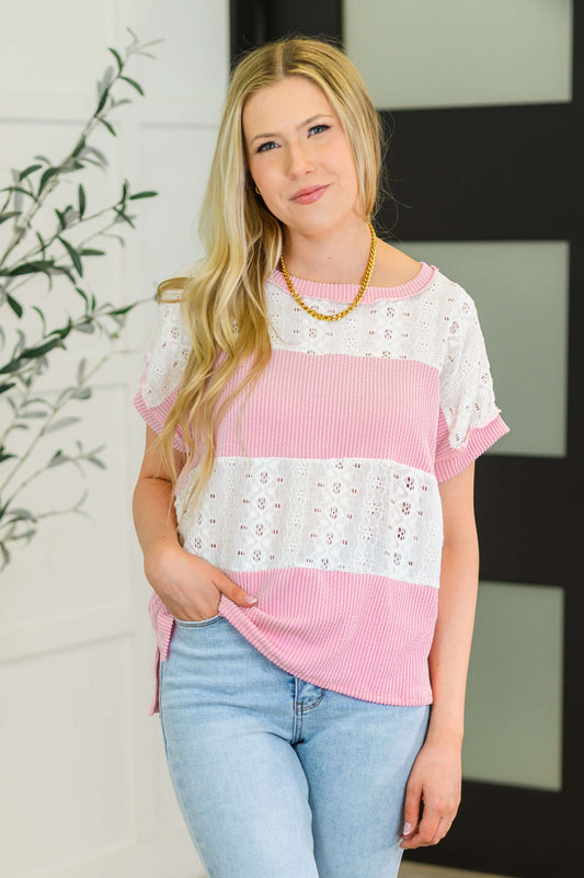 Parlour Picnic Color Block Knit Top in Pink