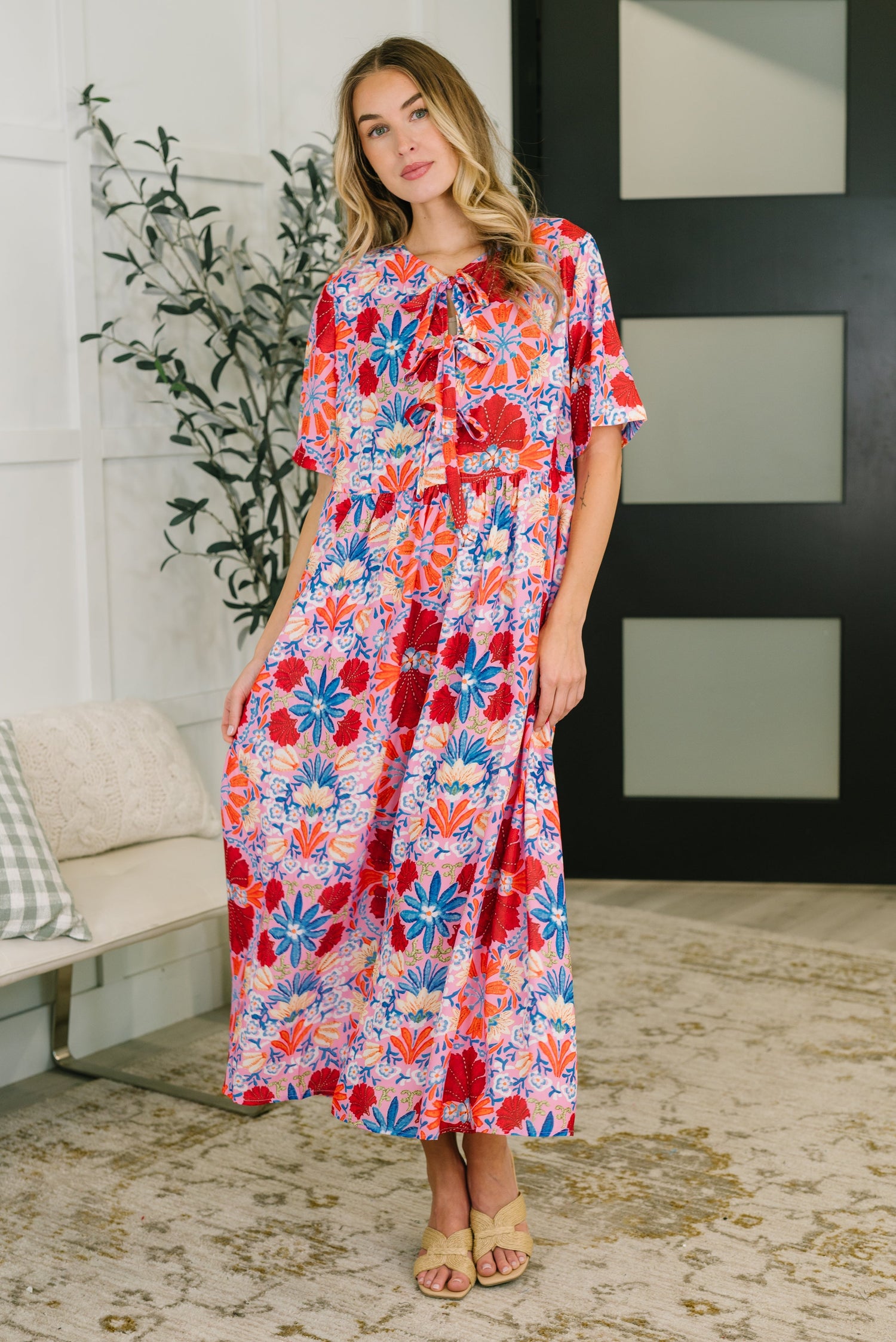 Bow-detail floral dress