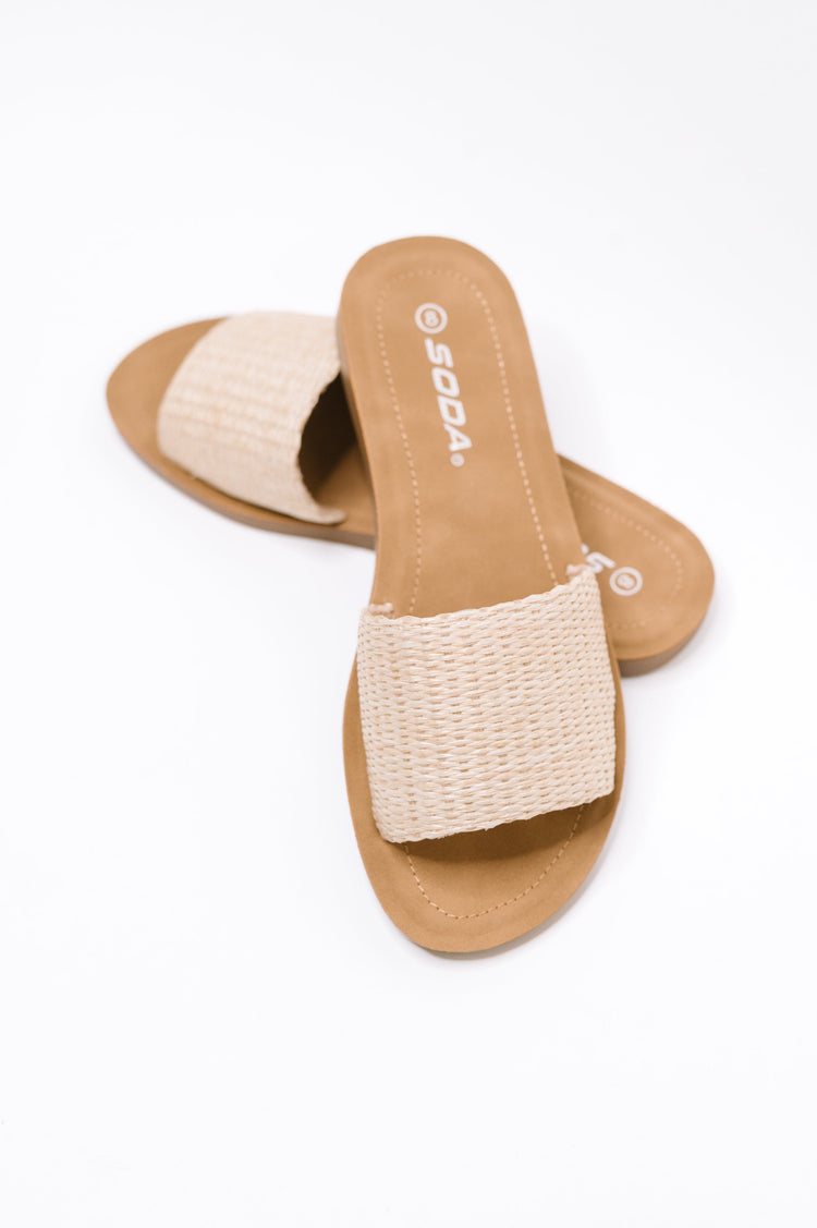 Raffia woven slip-on sandal in bone