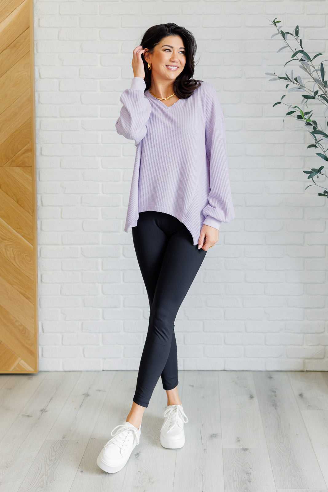 Lavender v-neck top, soft pastel