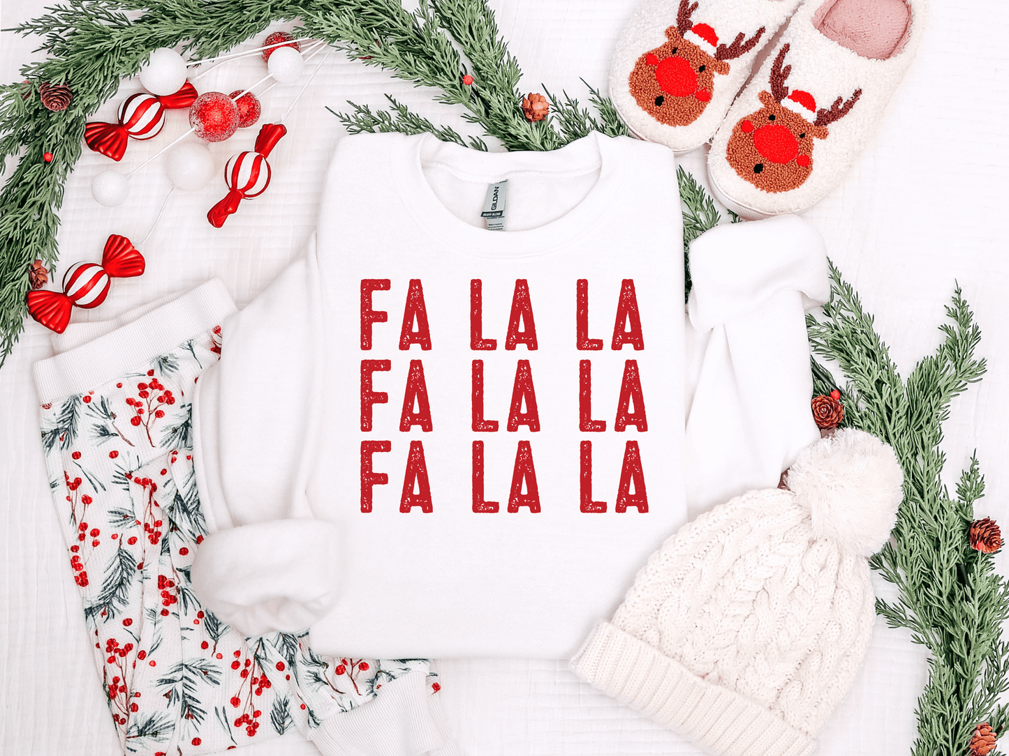 Fa La La Stacked Graphic Tee and Sweatshirt