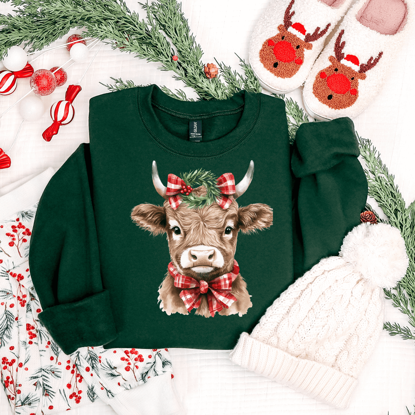 HIghland Cow Christmas Graphic Tee and Sweatshirt