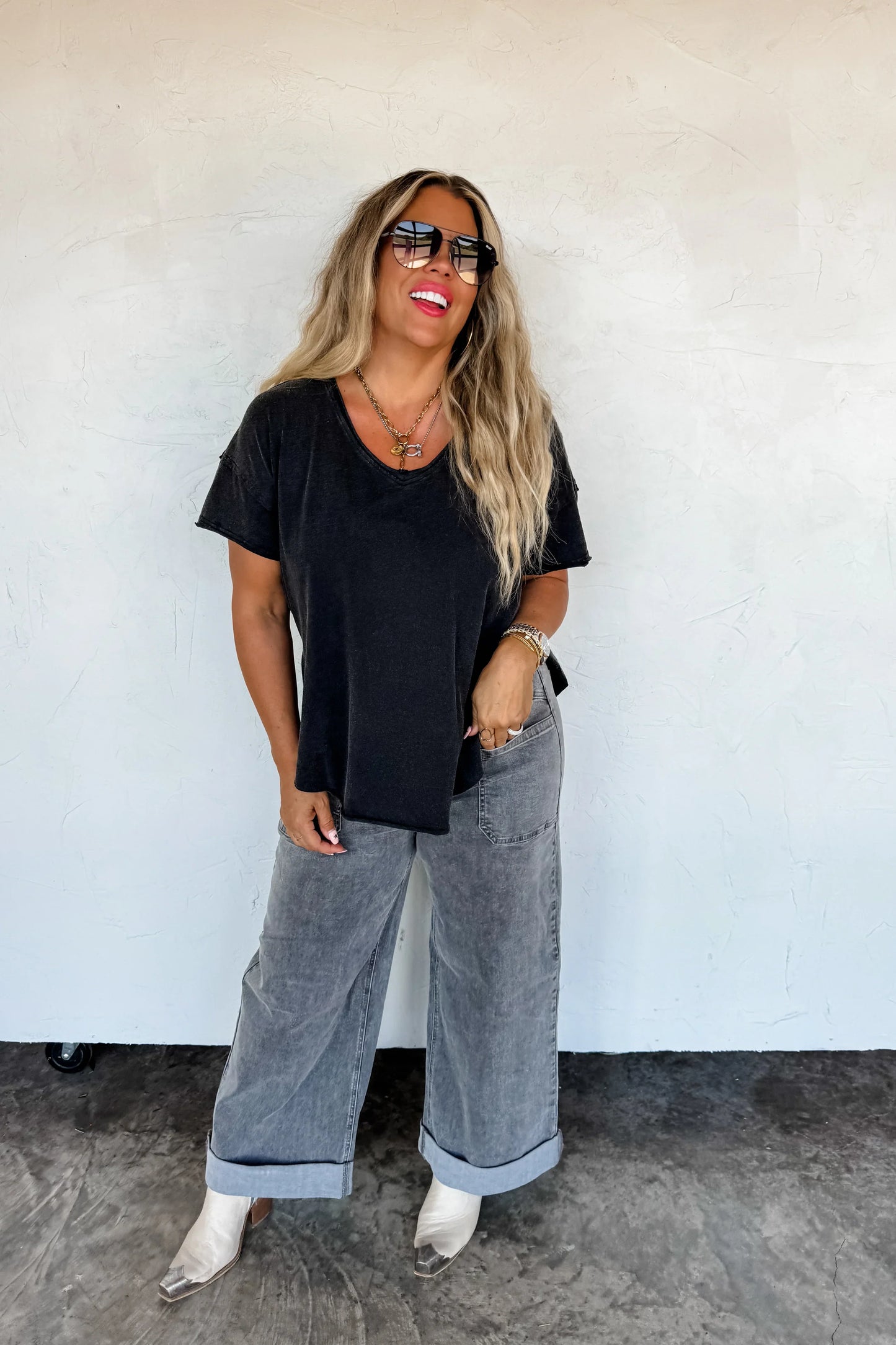 PREORDER: Joey V-Neck Washed Cotton Boyfriend Tee