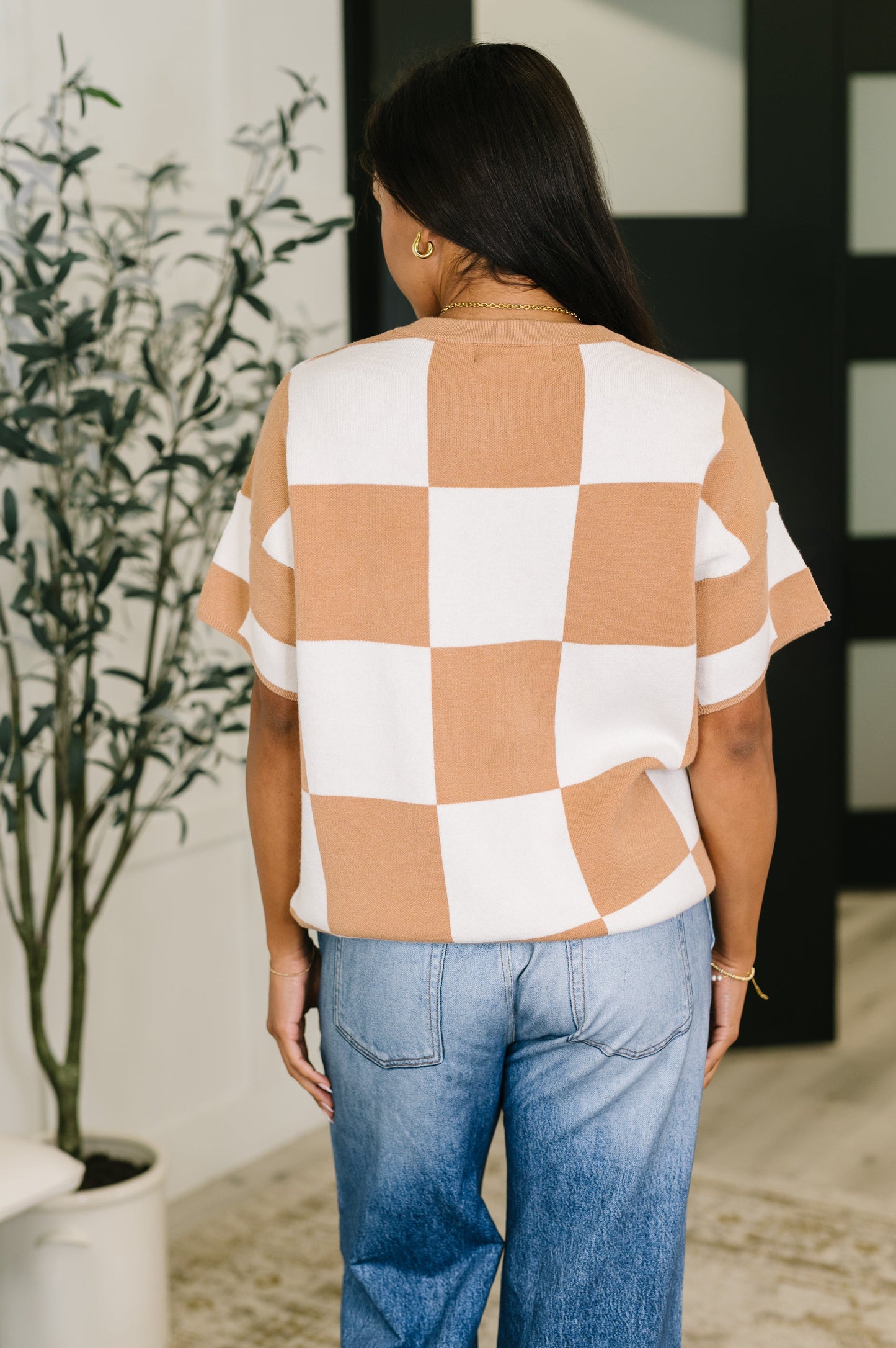 Cafe Check Relaxed Fit Sweater