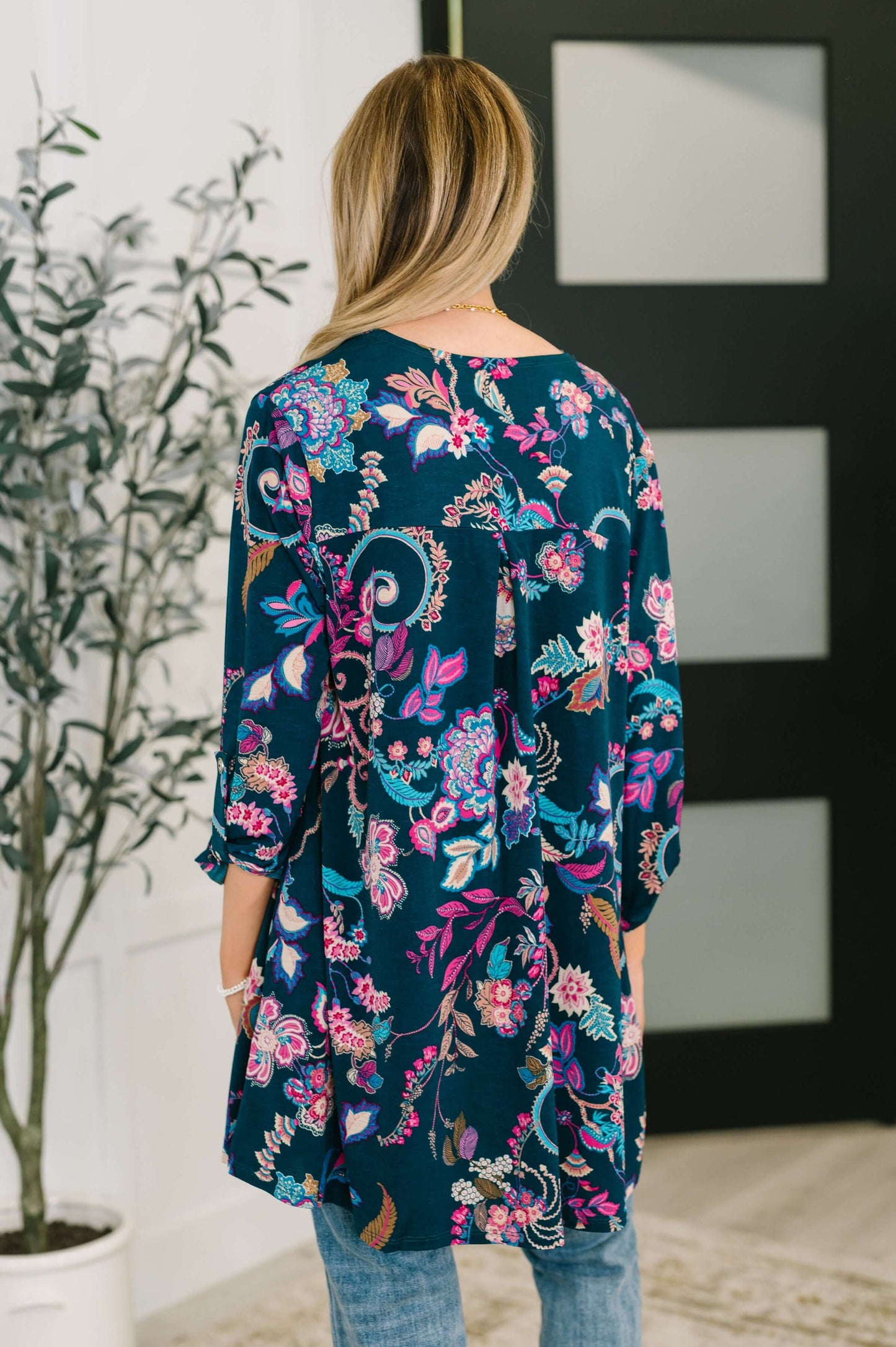 Lizzy Cardigan in Hunter Green Floral Paisley