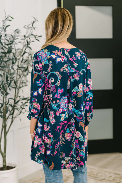 Lizzy Cardigan in Hunter Green Floral Paisley