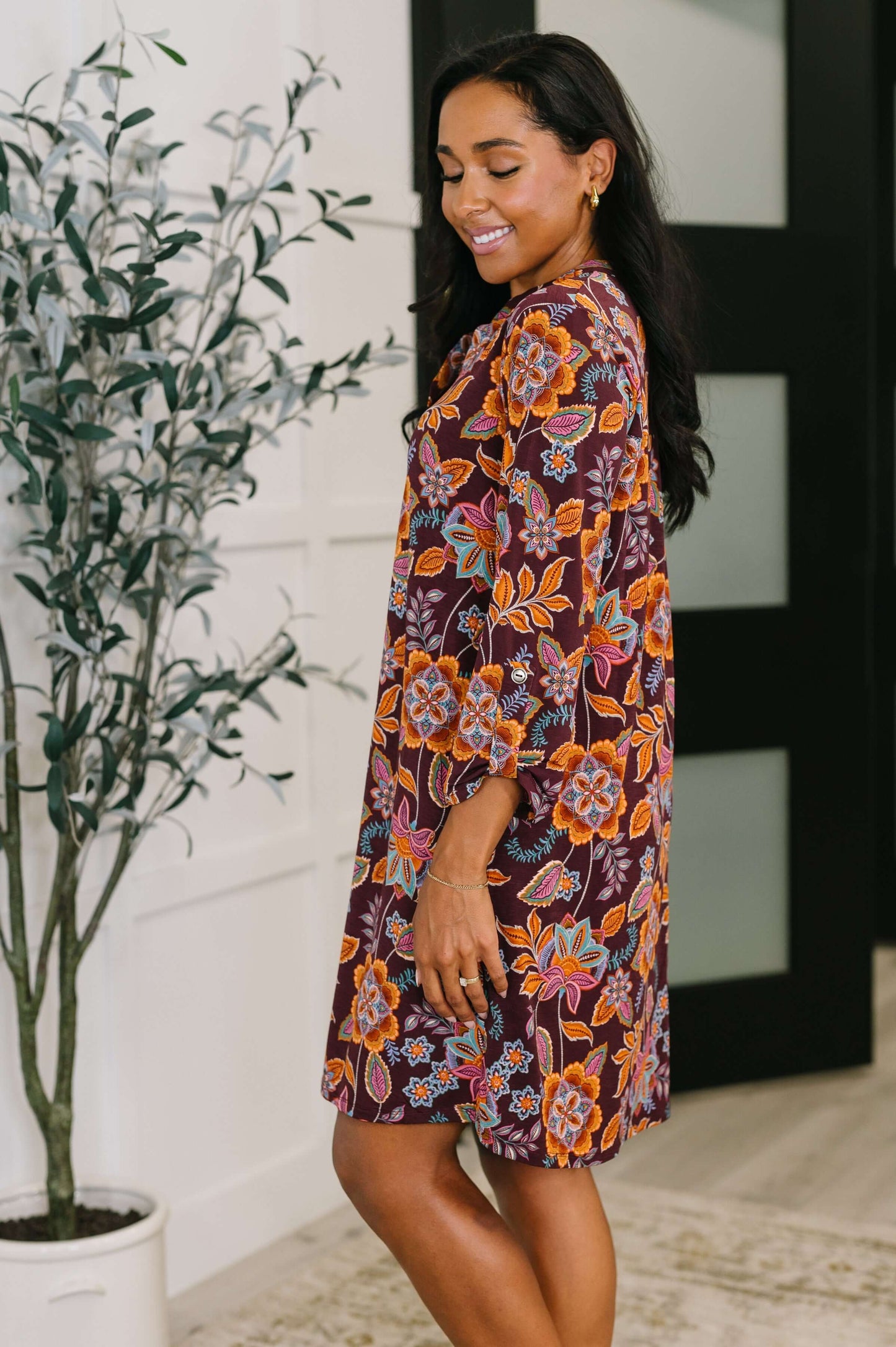 Lizzy Long Sleeve Dress in Chocolate Floral