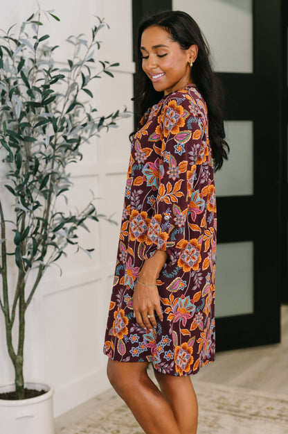 Lizzy Long Sleeve Dress in Chocolate Floral