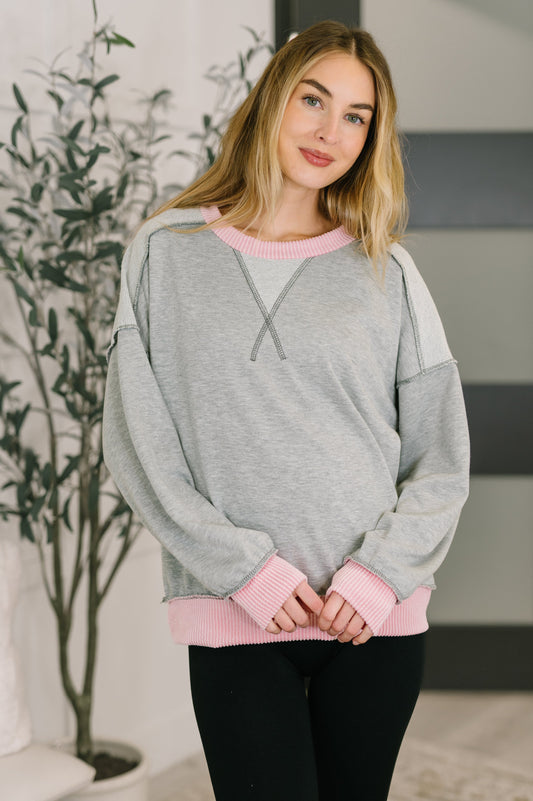Midnight Cravings Trim Accent Pullover in Grey