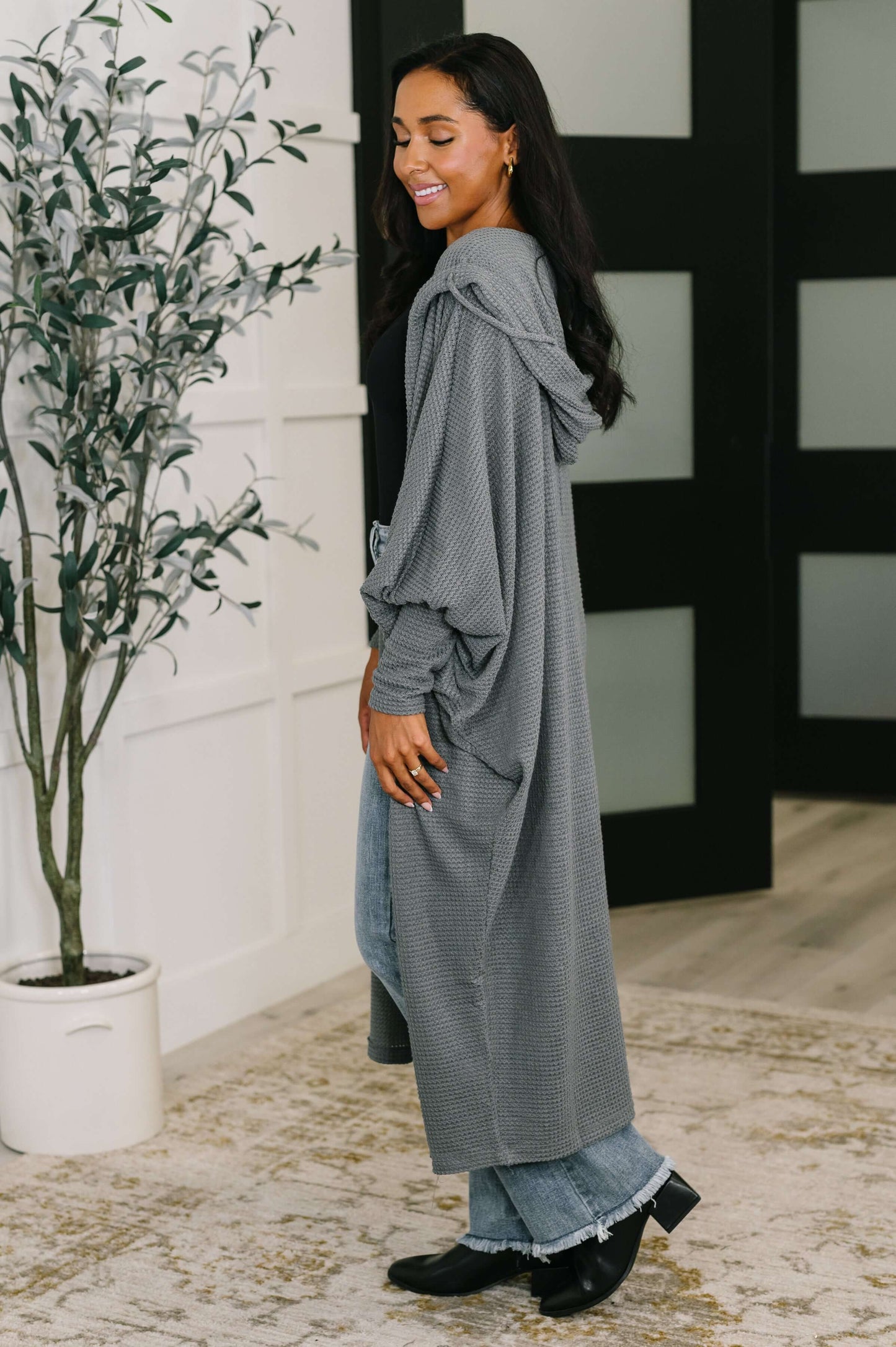 Pamper Travel Hooded Cardigan in Charcoal