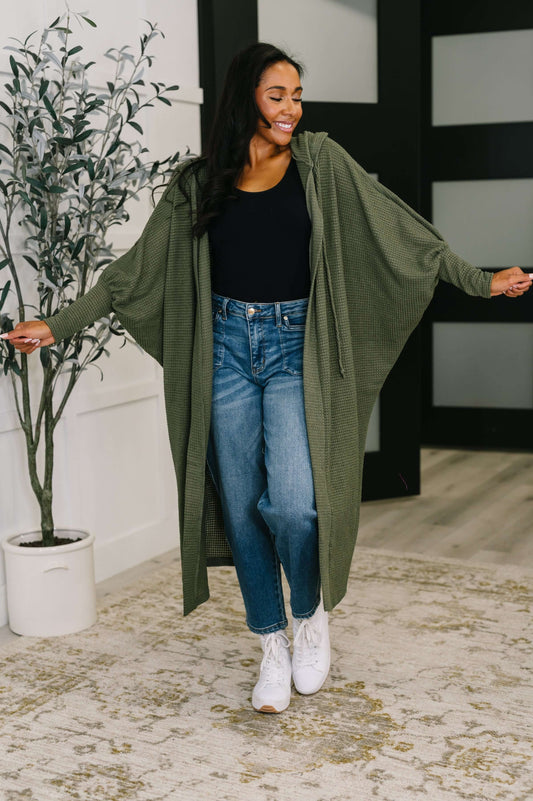 Pamper Travel Hooded Cardigan in Olive