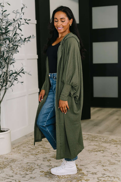 Pamper Travel Hooded Cardigan in Olive