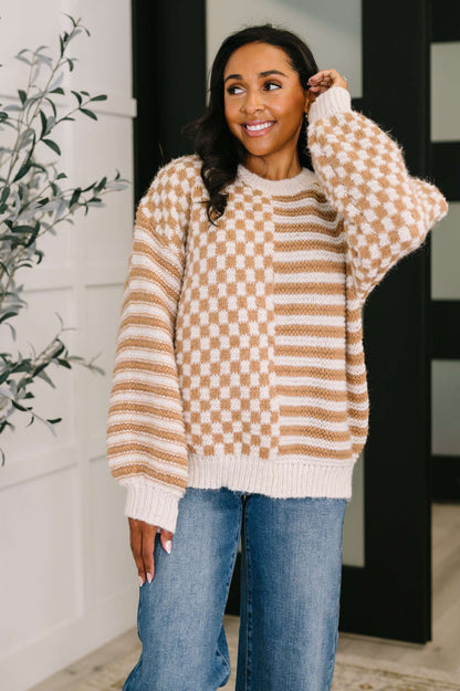 Pattern Play Oversized Pullover in Taupe