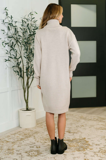 Personal Assistant Turtleneck Dress in Sand Beige