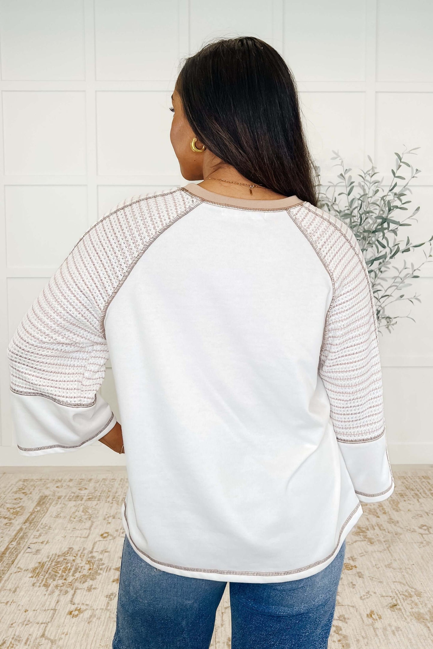 Preoccupied Striped Sleeve Top in Tan