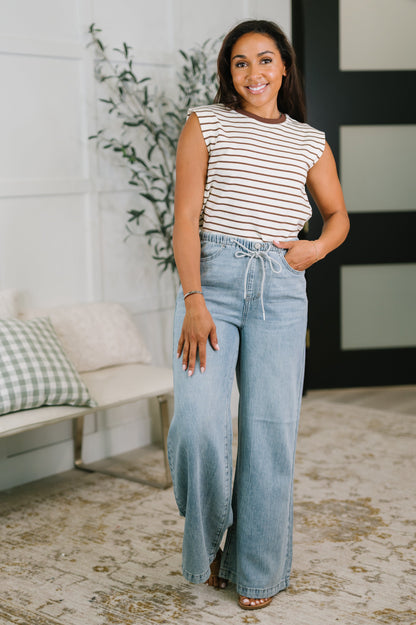 Quite Intimately Striped Muscle Tee in Brown