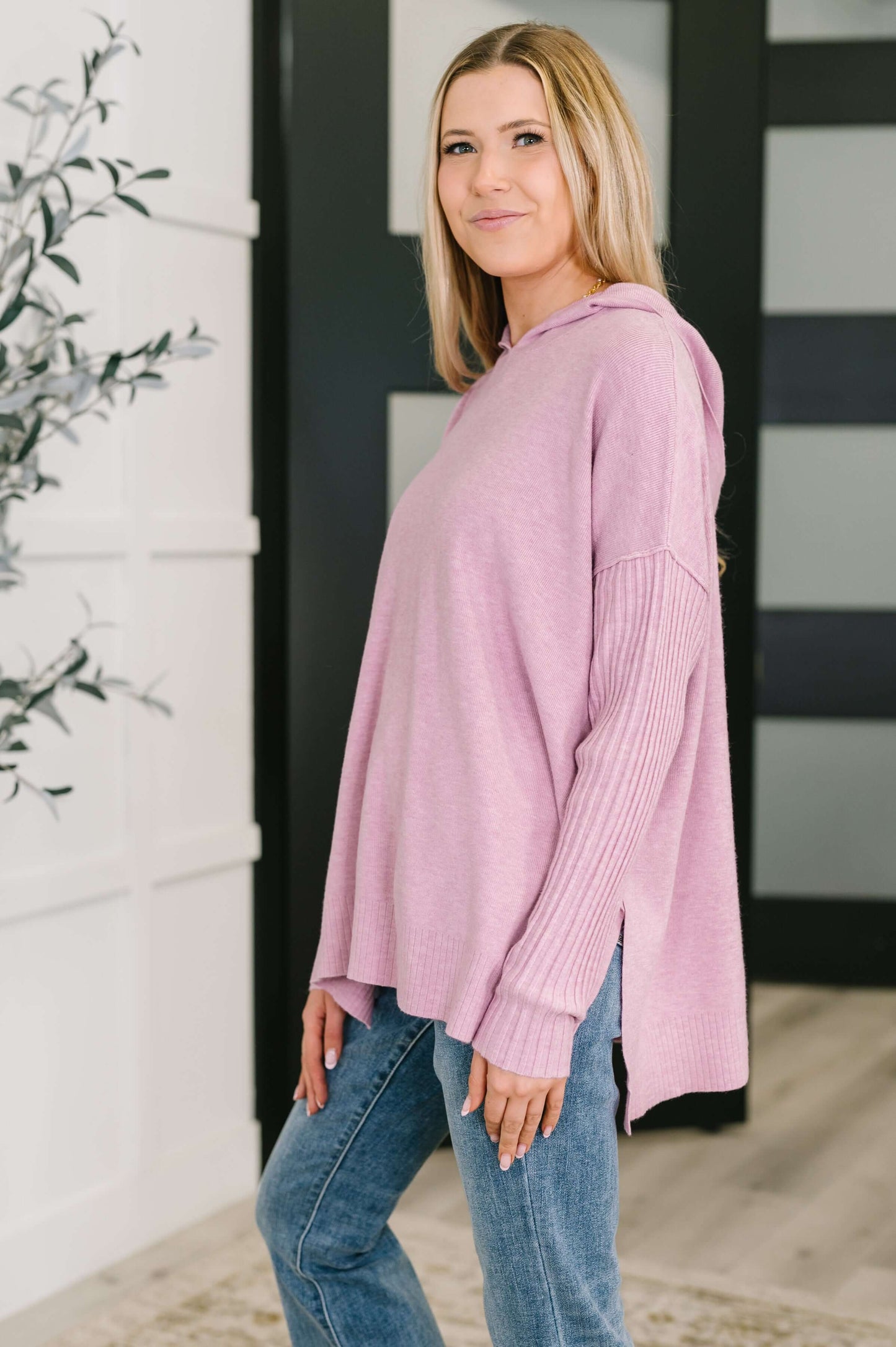 Running Late Hooded Long Sleeve in Mauve