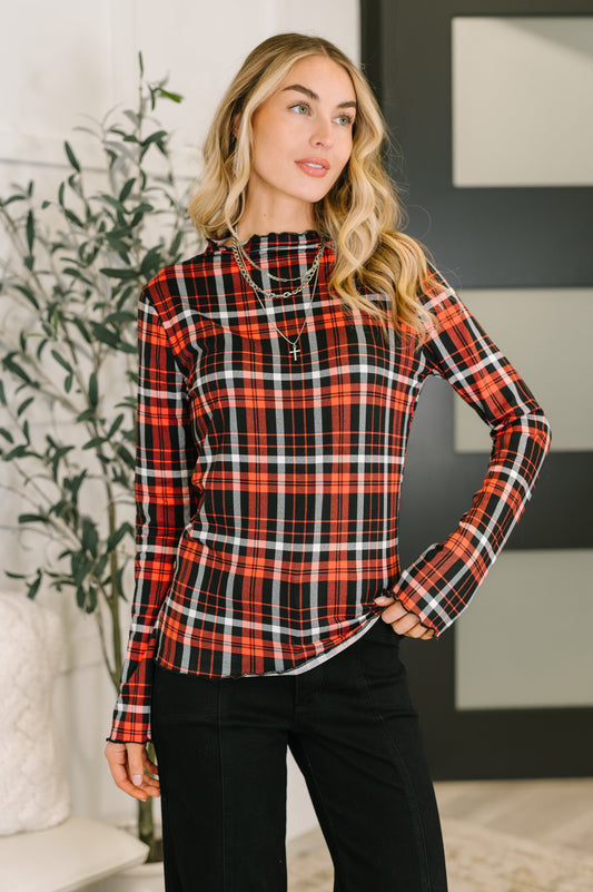 She's Always Changing Plaid Lettuce Hem Top