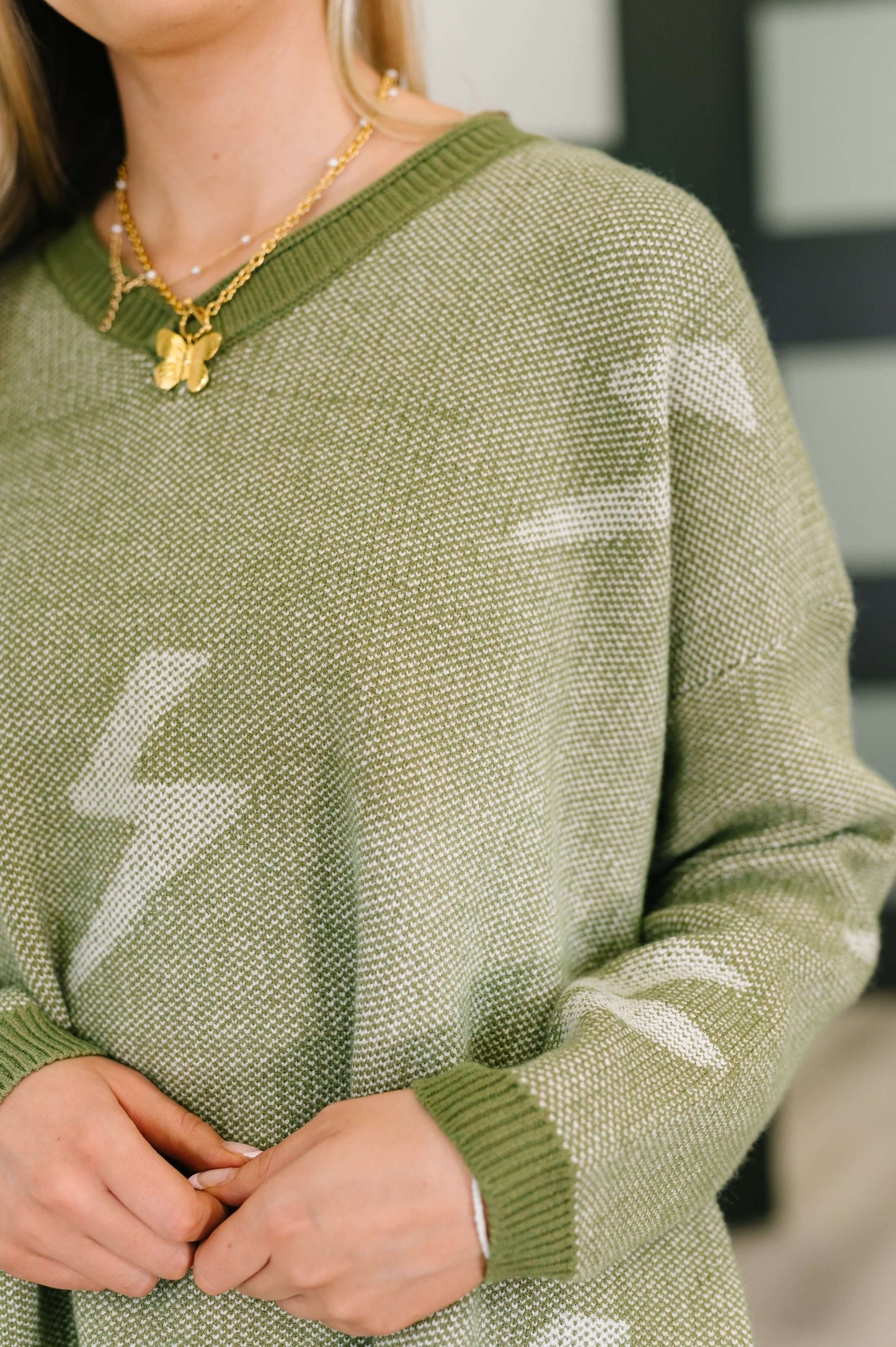 Shock Value V-Neck Sweater in Olive