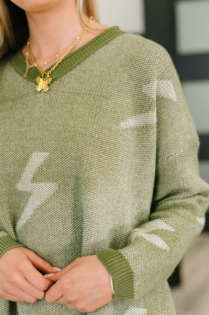 Shock Value V-Neck Sweater in Olive