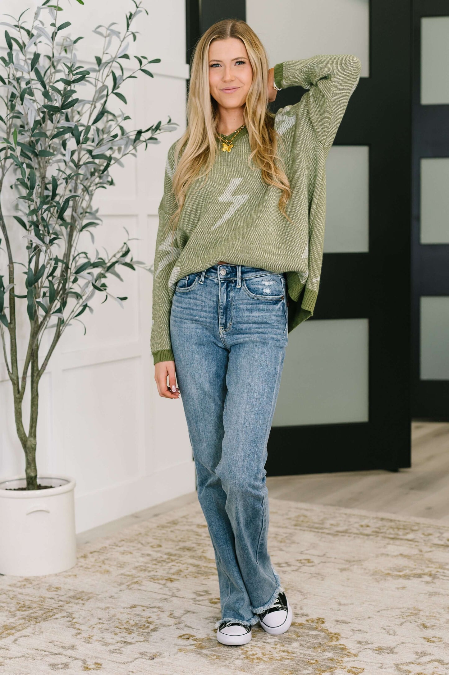Shock Value V-Neck Sweater in Olive