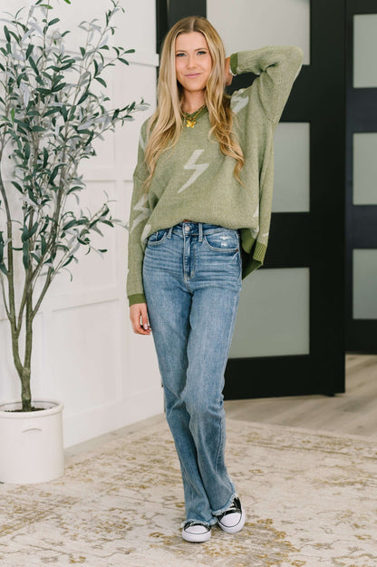 Shock Value V-Neck Sweater in Olive
