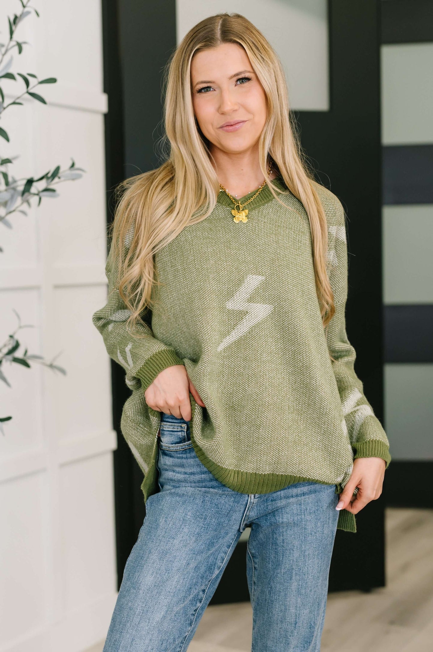 Shock Value V-Neck Sweater in Olive
