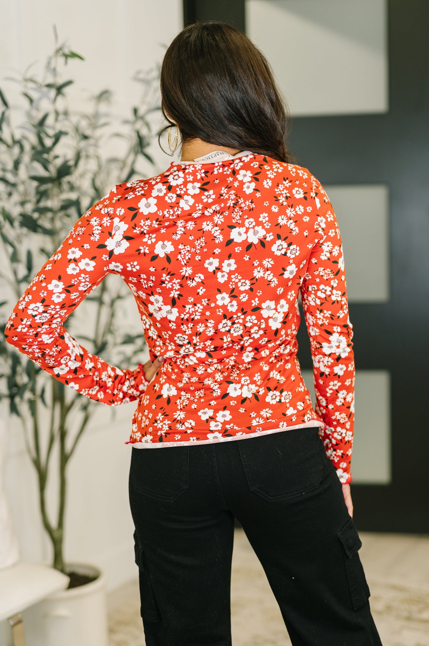 Somethings in the Air Lettuce Hem Longsleeve Top in Vermillion