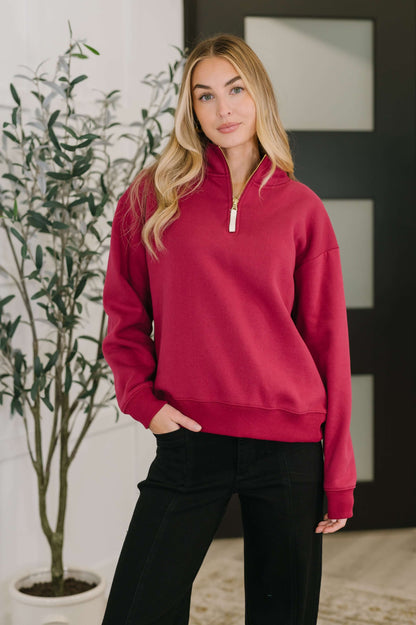 Sweater Weather Half Zip High Neck Pullover in Cabernet