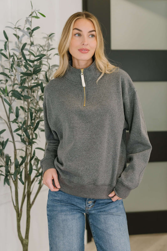 Sweater Weather Half Zip High Neck Pullover in Charcoal