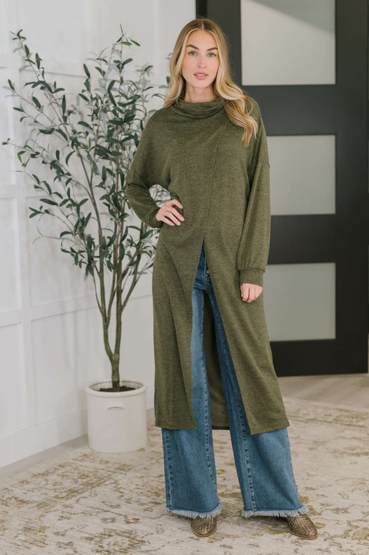 Travel City Scape Turtle Neck Tunic in Olive