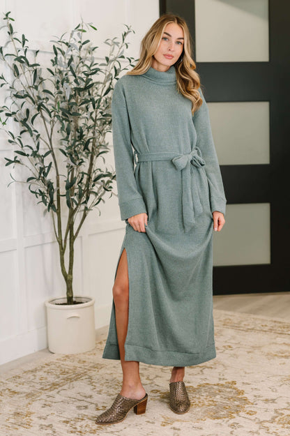 Travel Plush Knit Dress in Soft Teal