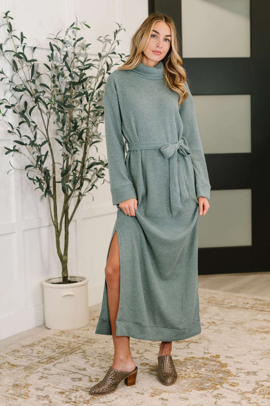 Travel Plush Knit Dress in Soft Teal