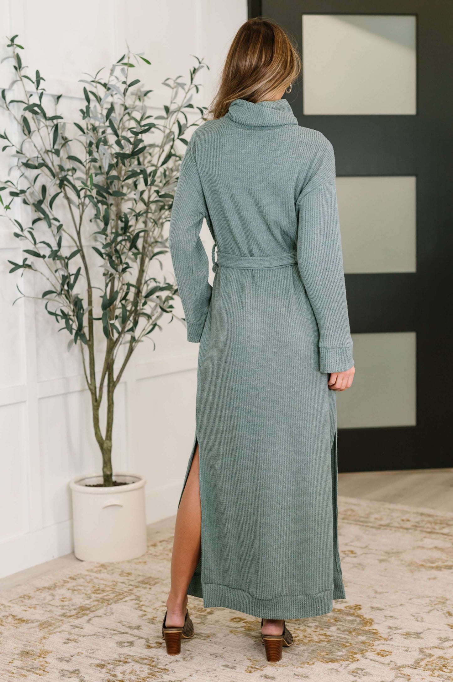 Travel Plush Knit Dress in Soft Teal