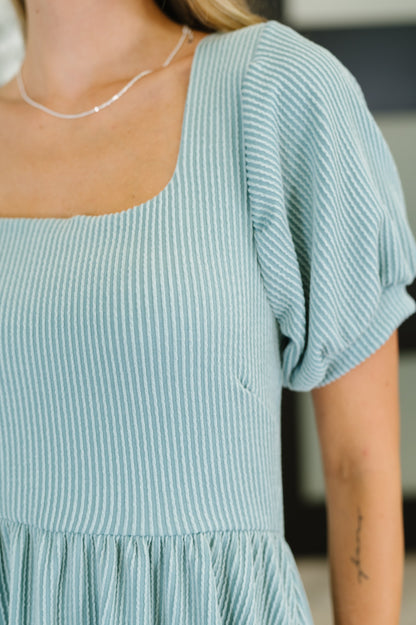 Twirlin’ Dirty Cable Ribbed Knit Dress in Sage Green