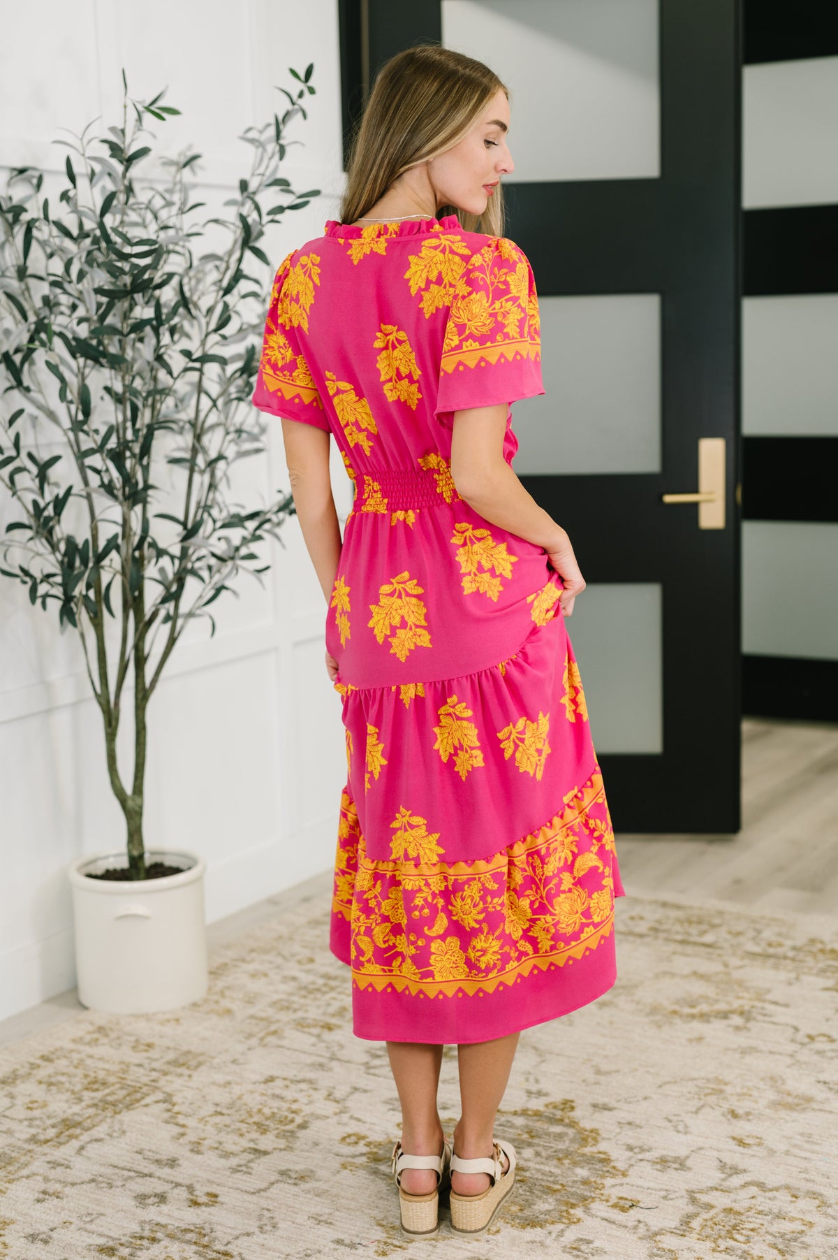 Whispering Willow V-Neck Dress in Fuchsia