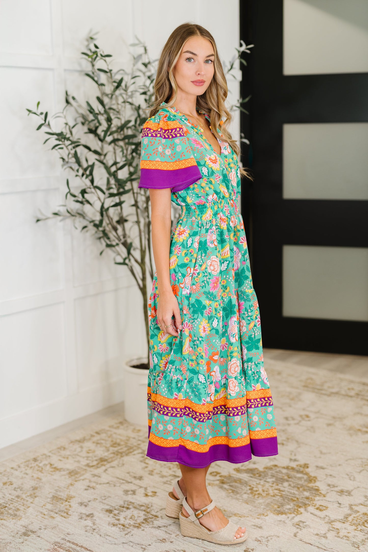 Wildflower Wish Gathered Tier Dress in Mint