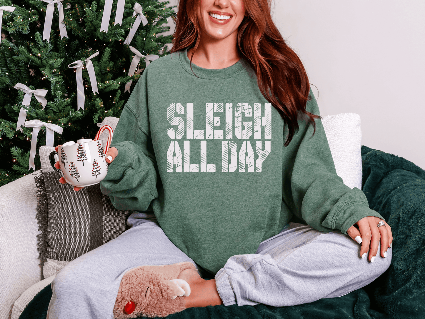 Sleigh All Day Evergreen Graphic Tee and Sweatshirt